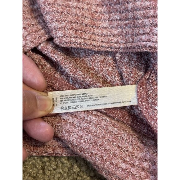 ANTHROPOLOGIE Saturday Sunday Pink Waffle Knit Sweater Cowl Neck Preppy Basic M - Picture 3 of 6